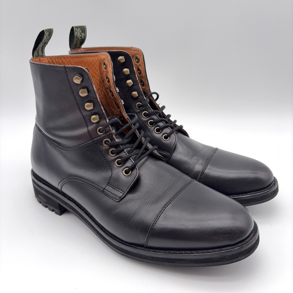 Polo Ralph Lauren Bryson Cap Toe Boots Mens Size 11D Black Leather Lace Up